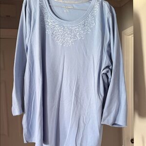 Allison Daley Light Blue Top, 3/4 Length Sleeve with Embroidery